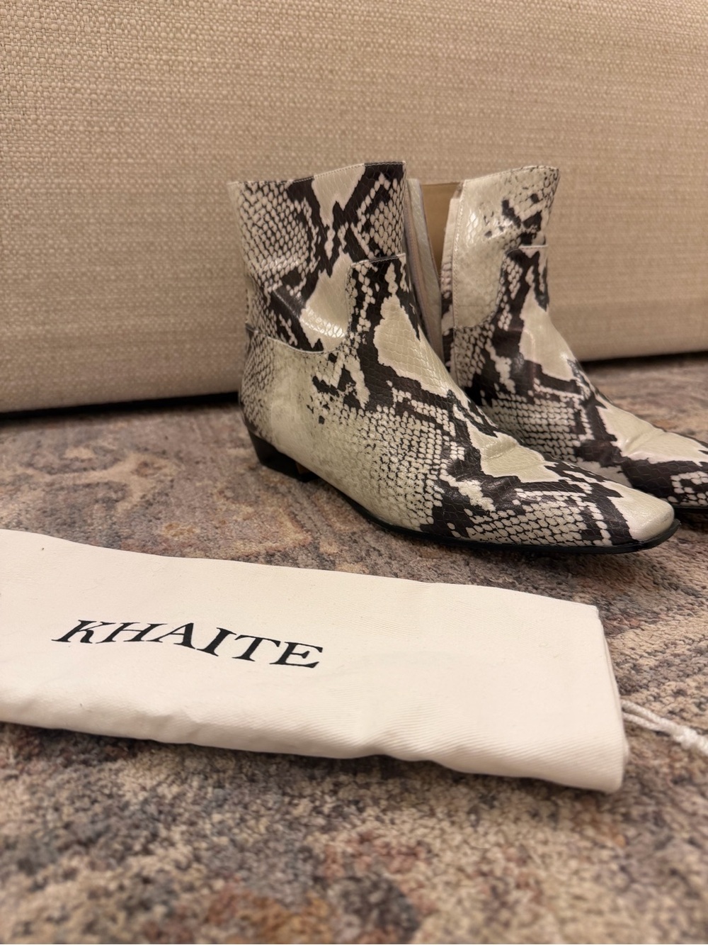 Black and Cream Snakeskin Leather Ankle Boots